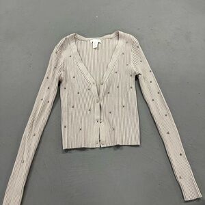 H&M Taupe Ribbed Sweater With Rhinestones